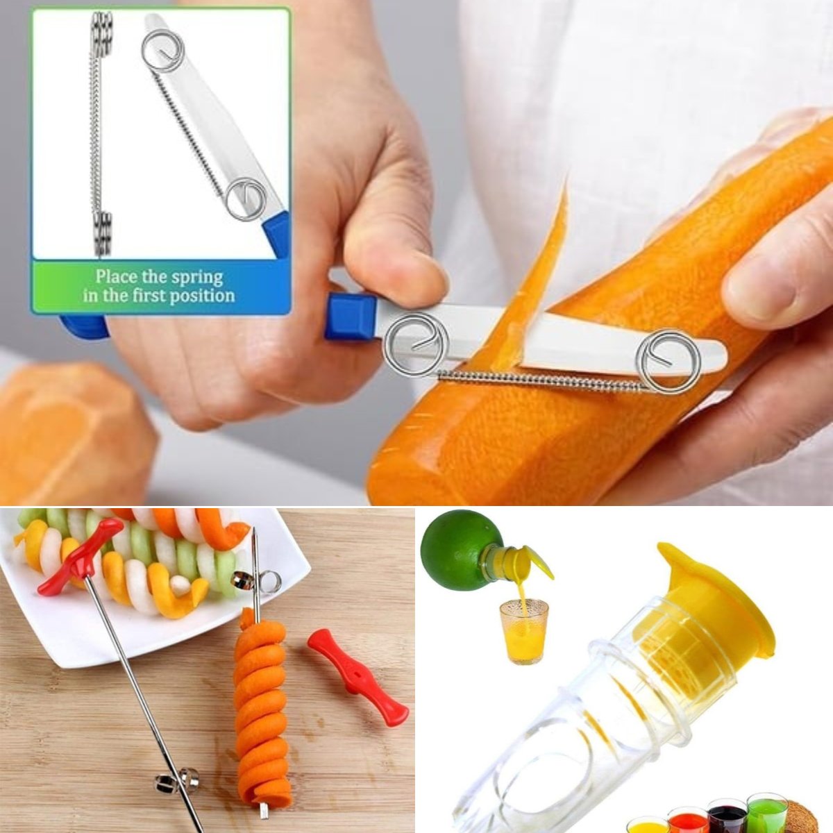 ⚡Adjustable spring-loaded 3-in-1 paring knife